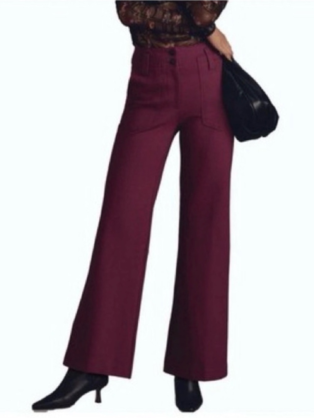 Maeve Anthropologie Naomi Ponte Wide Leg Flare Pants Plum Purple Size 14